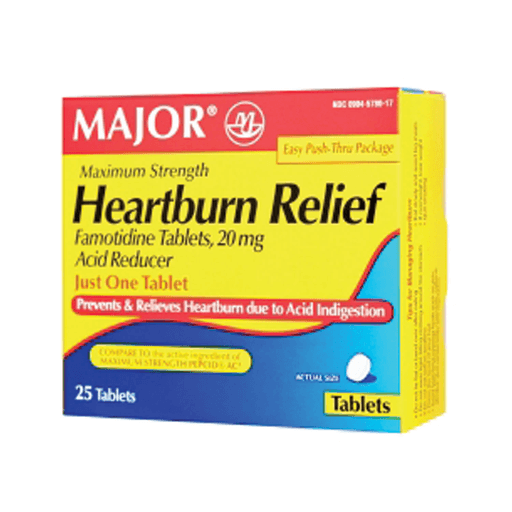 MAJOR ANTACID TABLETS & CAPSULES - Heartburn Relief, Maximum Strength, 25s, Compare to Pepcid AC Maximum Strength, 24/cs, NDC# 00904-5780-17 | Quantity - 1x CS