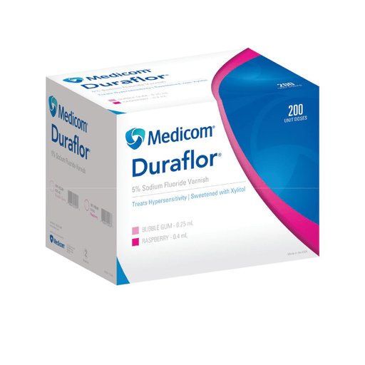 MEDICOM DURAFLOR 5% SODIUM FLUORIDE VARNISH - Sodium Fluoride Varnish, Bubble Gum, 0.25mL Unit Dose, 200/bx | Quantity - 1x BX