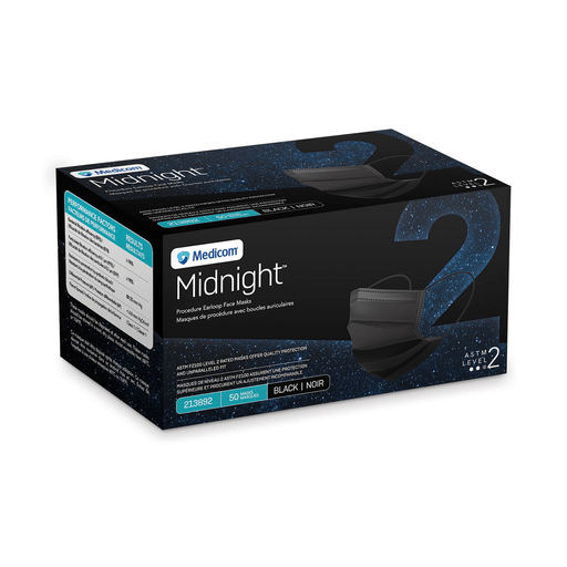 MEDICOM MIDNIGHT PROCEEDURE FACEMASKS - Proceedure Earloop Mask, Midnight, L2, 50/bx, 10bx/cs | Quantity - 1x CS