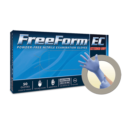 ANSELL MICROFLEX FREEFORM EC POWDER-FREE EXTENDED CUFF NITRILE EXAM GLOVES - Exam Gloves, Nitrile Extended Cuff, PF, Latex-Free, Textured Fingers, Blue, Medium, 50/bx, 10 bx/cs | Quantity - 1x CS