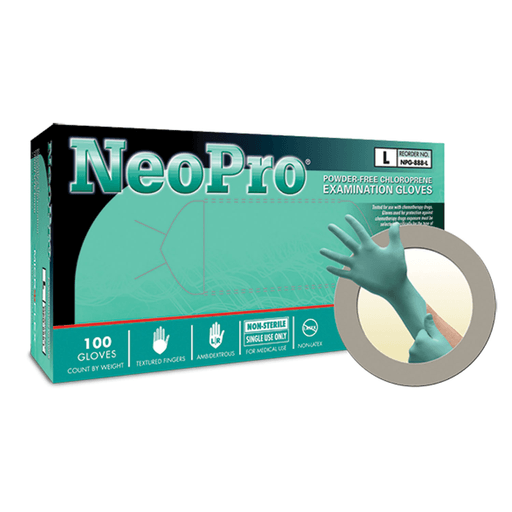ANSELL MICROFLEX NEOPRO POWDER-FREE CHLOROPRENE EXAM GLOVES - Exam Gloves, PF Chloroprene, Latex-Free, Textured Fingers, Green, Large, 100/bx, 10 bx/cs (Item on Manufacturer Backorder Inventory Limited when Available) | Quantity - 1x CS
