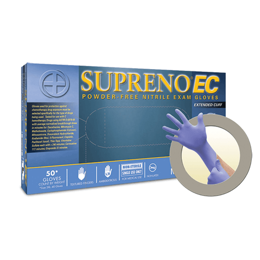 ANSELL MICROFLEX SUPRENO EC POWDER-FREE EXTENDED CUFF NITRILE EXAM GLOVES - Exam Gloves, Nitrile Extended Cuff, PF, Latex-Free, Textured Fingers, Blue, XX-Large, 50/bx; 10 bx/cs | Quantity - 1x CS
