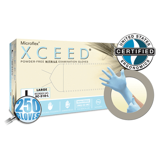 ANSELL MICROFLEX XCEED POWDER-FREE NITRILE EXAM GLOVES - Exam Gloves, PF Nitrile, Textured Fingertips, Blue, Small, 250/bx, 10 bx/cs (60 cs/plt) | Quantity - 1x CS
