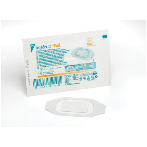 SOLVENTUM TEGADERM + PAD FILM DRESSING WITH NON-ADHERENT PAD - Transparent Dressing, 3" x 8", Pad Size 1" x 6", 25/bx, 4 bx/cs | Quantity - 1x CS