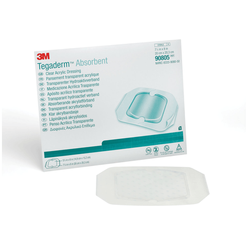 SOLVENTUM TEGADERM ABSORBENT CLEAR ACRYLIC DRESSINGS - Dressing, Large Square, Pad Size 5.9" x 6", Overall Size 7.9" x 8", 10/bx, 4 bx/cs | Quantity - 1x CS