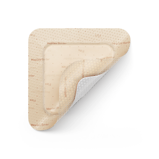 MOLNLYCKE MEPILEX BORDER FLEX - Foam Dressing, 4" x 4" (10 x 10cm) Flexible, Self-Adherent, Absorbent, Bordered, Safetac Technology, 5/bx, 10 bx/cs | Quantity - 1x CS