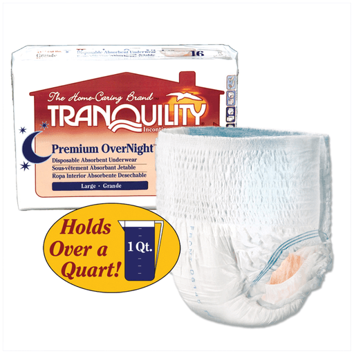 PRINCIPLE BUSINESS TRANQUILITY PREMIUM OVERNIGHT DISPOSABLE ABSORBENT UNDERWEAR - Underwear, X-Small Overnight DAU, 17"-28", 65-85 lbs, Capacity 20.3 fl oz, 22/pk, 4 pk/cs (27 cs/plt) | Quantity - 1x CS