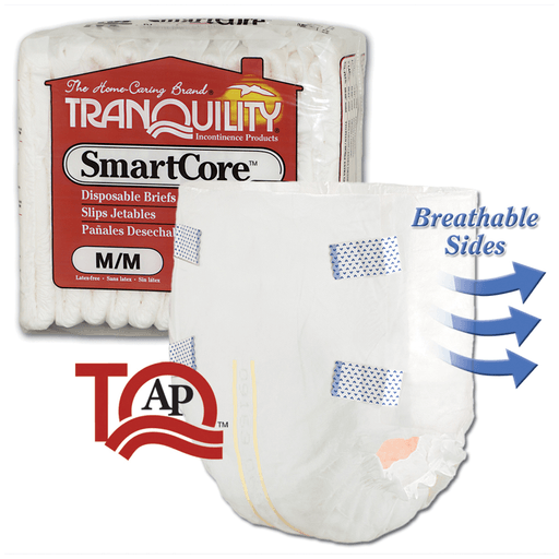 PRINCIPLE BUSINESS TRANQUILITY SMARTCORE DISPOSABLE BRIEFS - Brief, Medium Adult, 32"-44", 24.0 fl oz Capacity, 12/pk, 8 pk/cs | Quantity - 1x CS