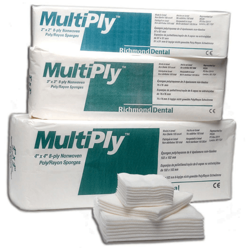 RICHMOND MULTIPLY NON-WOVEN SPONGES - MultiPly Non-Woven Rayon/ Poly Sponge, 3" x 3", 8-Ply, Non-Sterile, 100/slv, 25 slv/cs | Quantity - 1x CS