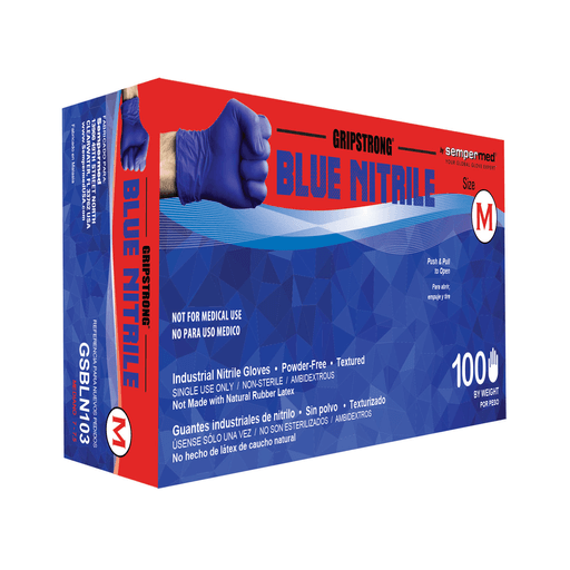 HARPS USA GRIPSTRONG BLUE NITRILE INDUSTRIAL GLOVE - Glove, Industrial Nitrile, Blue, Textured Fingers, Beaded Cuff, Powder-Free (PF), Chlorinated, Medium, 100/bx, 10 bx/cs | Quantity - 1x CS