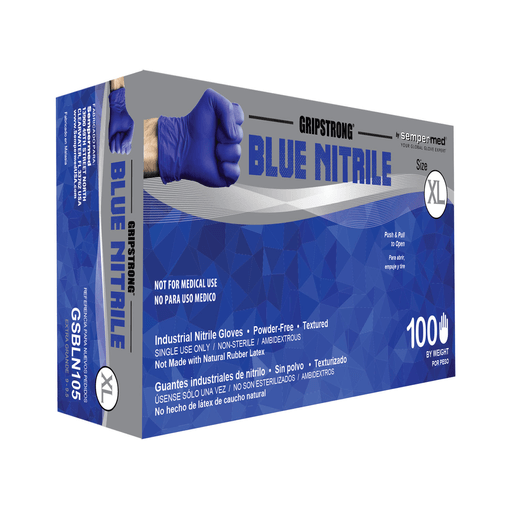 HARPS USA GRIPSTRONG BLUE NITRILE INDUSTRIAL GLOVE - Glove, Industrial Nitrile, Blue, Textured Fingers, Beaded Cuff, Powder-Free (PF), Chlorinated, Medium, 100/bx, 10 bx/cs | Quantity - 1x CS