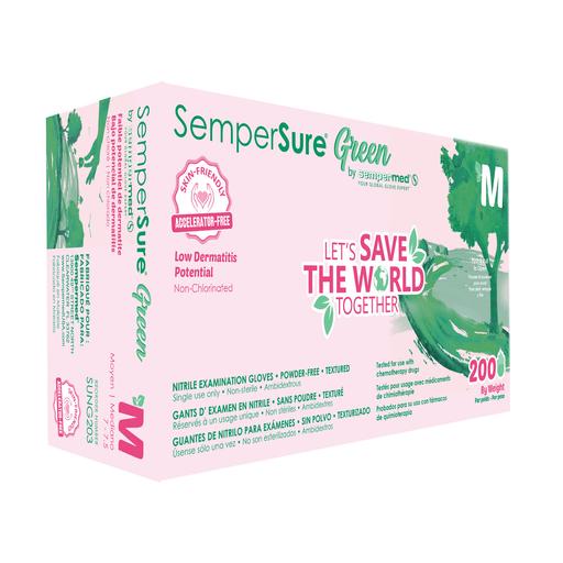 HARPS USA SEMPERMED GREEN X-FREE EXAM GLOVE - Exam Glove, Nitrile, Green, Textured, Medium, Powder Free (PF), 200/bx, 10 bx/cs (50 cs/plt) | Quantity - 1x CS