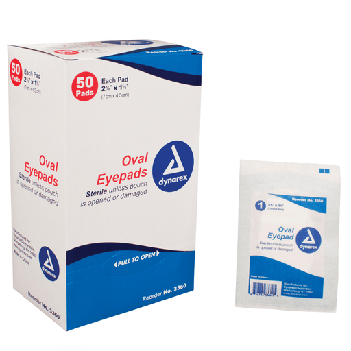 DYNAREX OVAL EYE PADS - Eye Pad, 2 5/8" x 1 5/8", Sterile, 50/bx, 12 bx/cs | Quantity - 1x CS