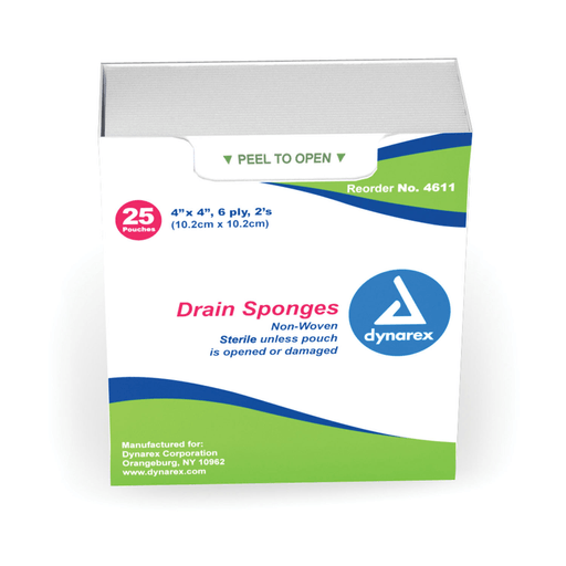 DYNAREX DRAIN SPONGES - IV Sponge, 2" x 2", 6-Ply, 2/pch, 35 pch/tray, 20 tray/cs | Quantity - 1x CS
