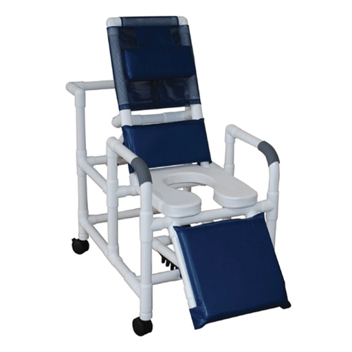 MJM RECLINING SHOWER CHAIRS - Reclining Shower Chair, Deluxe Elongated Open Front Soft Seat & Elevated Leg Extension | Quantity - 1x EA