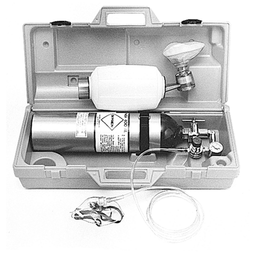 MADA EMERGENCY OXYGEN UNIT - Emergency Oxygen Unit, 1502E Cylinder, 1441 Fixed Flow Regulator (6 LPM), Manual Resuscitator, Mask & Tube, Carrying Case, Empty | Quantity - 1x EA