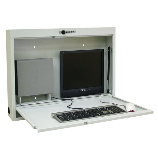 OMNIMED BEAM COMPUTER WALL DESK WORKSTATION - Full Size Painted Steel Wall Desk, Lt. Grey, 24"H x 32"W x 6"D | Quantity - 1x EA