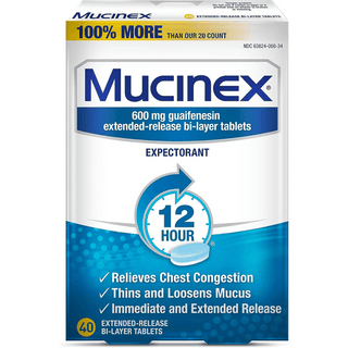 OTC | Guaifenesin, Tablets, 600 mg, Mucinex | Extended Relief | Bottle | 12 hour | (40 EA/BT) | Quantity - 1x BT40