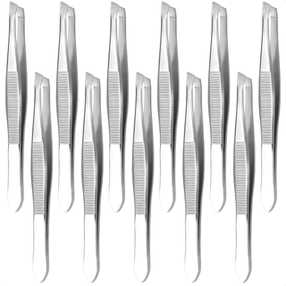 Tweezers, Stainless Steel, Long, Slant Tip (12 EA/BX) | Quantity - 1x BX12