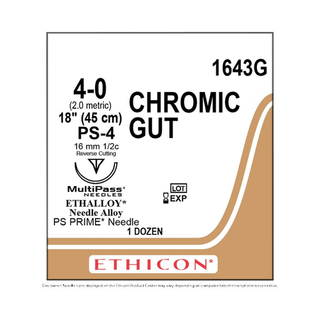 Sutures, Chromic Gut, Size 4-0 | 18" | 16 mm, 1/2 Circle | Reverse Cutting | PS-4 (12 EA/BX) | Quantity - 1x BX12