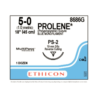 Sutures, Prolene| Reverse Cutting, Size 5-0 | 18" | 19 mm, Blue, 3/8 Circle (12 EA/BX) | Quantity - 1x BX12