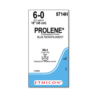 Sutures, Prolene | Monofilament Polypropylene, Size 6-0, Blue | 18" | 13 mm, 1/2 Circle | RB-2 (36 EA/BX) | Quantity - 1x BX36