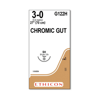 Sutures, Chromic Gut, Size 3-0 | 27", 1/2 Circle | SH | Taper Point (36 EA/BX) | Quantity - 1x BX36