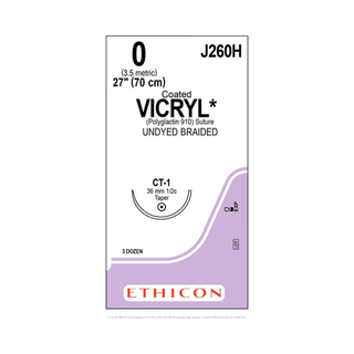 Sutures, Vicryl | Polyglactin, Size 0-0 | 27", CT-1 | 1/2 Circle | Taper Point (36 EA/BX) | Quantity - 1x BX36