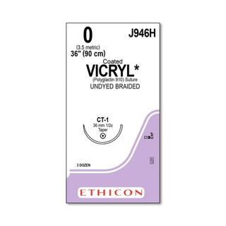 Sutures, Vicryl | Polyglactin, Size 0-0 | 36" | 36 mm, Undyed, 1/2 Circle | Taper Point (36 EA/BX) | Quantity - 1x BX36