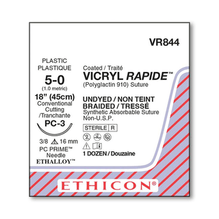 Sutures, Vicryl | Polyglactin, Size 5-0 | 18", Undyed, 3/8 Circle | Precision Cosmetic (12 EA/BX) | Quantity - 1x BX12