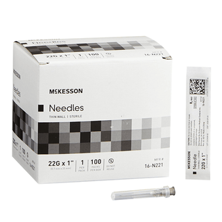 Needles, Hypodermic, 22G x 1", Thin Wall | Non-safety (100 EA/BX, 10 BX/CS) | Quantity - 1x BX100