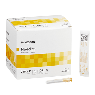 Hypodermic Needle, Hypodermic Needle McKesson Without Safety 25 Gauge 1 Inch Length Thin Wall | Orange | (100 EA/BX, 10 BX/CS) | Quantity - 1x BX100