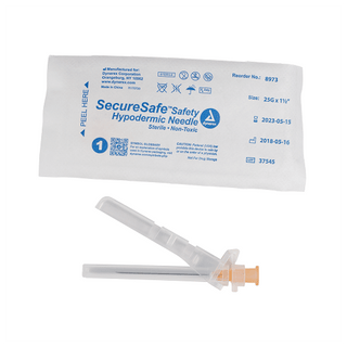 SecureSafe™ Safety Hypodermic Needle 25G, 1 1/2" needle | Quantity - 1x CS