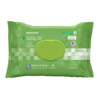 McKesson Flushable* Wet Wipes XL - Unscented, 96 Wet Wipes per Pack | Quantity - 1x PK