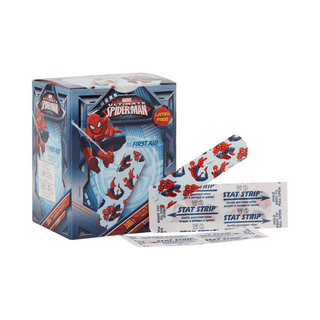 American White Cross Stat Strip Adhesive Strip, 3/4 x 3 Inch, Spider-Man Design | Quantity - 1x BX