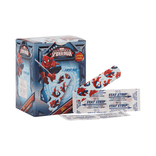 American White Cross Stat Strip Adhesive Strip, 3/4 x 3 Inch, Spider-Man Design | Quantity - 1x BX