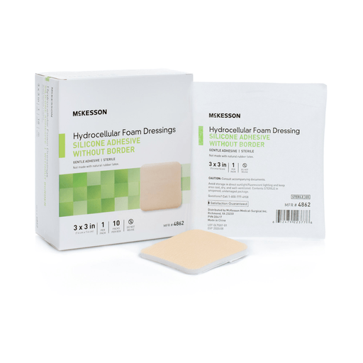 McKesson Silicone Gel Adhesive without Border Silicone Foam Dressing, 3 x 3 Inch | Quantity - 1x BX