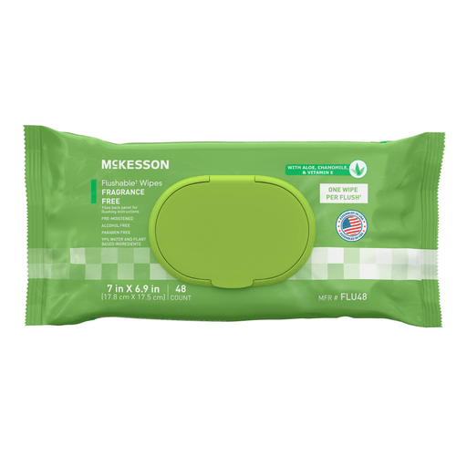 McKesson Flushable* Wet Wipes - Unscented, 48 Wet Wipes per Pack | Quantity - 1x PK