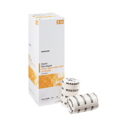 McKesson Double Hook and Loop Closure Elastic Bandage, 3 Inch x 5 Yard | Quantity - 1x BX