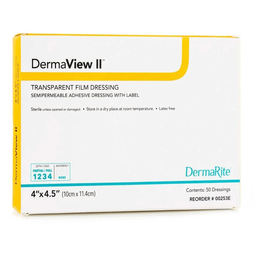DermaView II™ Transparent Film Dressing with Border, 4 x 4½ Inch | Quantity - 1x BX