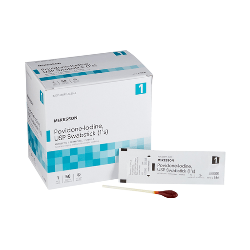 McKesson Impregnated Swabstick, 10% Strength, Povidone Iodine, Individual Packet | Quantity - 1x BX