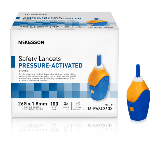 McKesson Pressure Activated Safety Lancets, 26 Gauge, Blue | Quantity - 1x CS