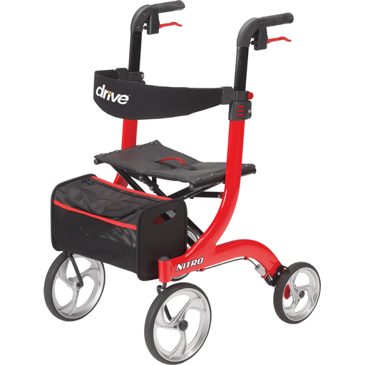 drive™ Nitro Four-Wheel Rollator, Red | Quantity - 1x EA