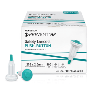 McKesson Prevent® HP Push Button Safety Lancet, 25 Gauge, 2.0 mm | Quantity - 1x BX