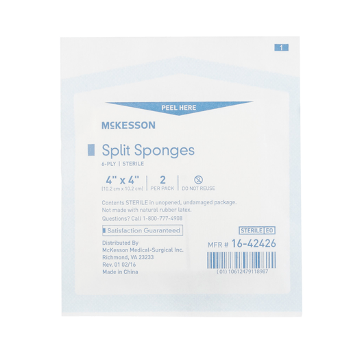 McKesson IV/Drain Split Dressing, 4 x 4 Inch, 6-Ply | Quantity - 1x BX