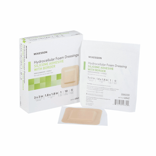 McKesson Silicone Adhesive with Border Silicone Foam Dressing, 3 x 3 Inch | Quantity - 1x CS