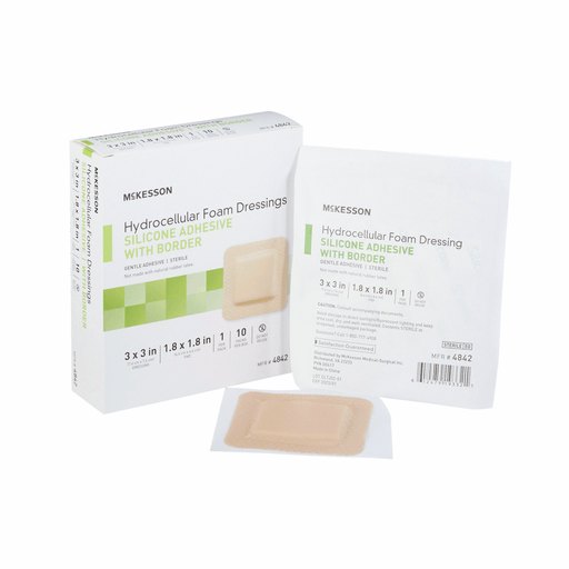 McKesson Silicone Adhesive with Border Silicone Foam Dressing, 3 x 3 Inch | Quantity - 1x CS