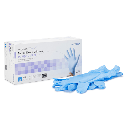 McKesson Confiderm® 6.5CX Nitrile Extended Cuff Length Exam Glove, Large, Blue | Quantity - 1x CS