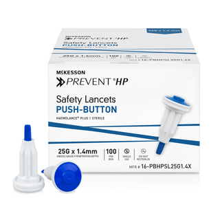 McKesson Prevent® HP Push Button Safety Lancet, 25 Gauge, 1.4 mm | Quantity - 1x BX