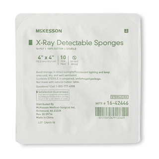McKesson Sterile X-ray Detectable Gauze Sponge, 4 x 4 Inch, 16-Ply | Quantity - 1x TR